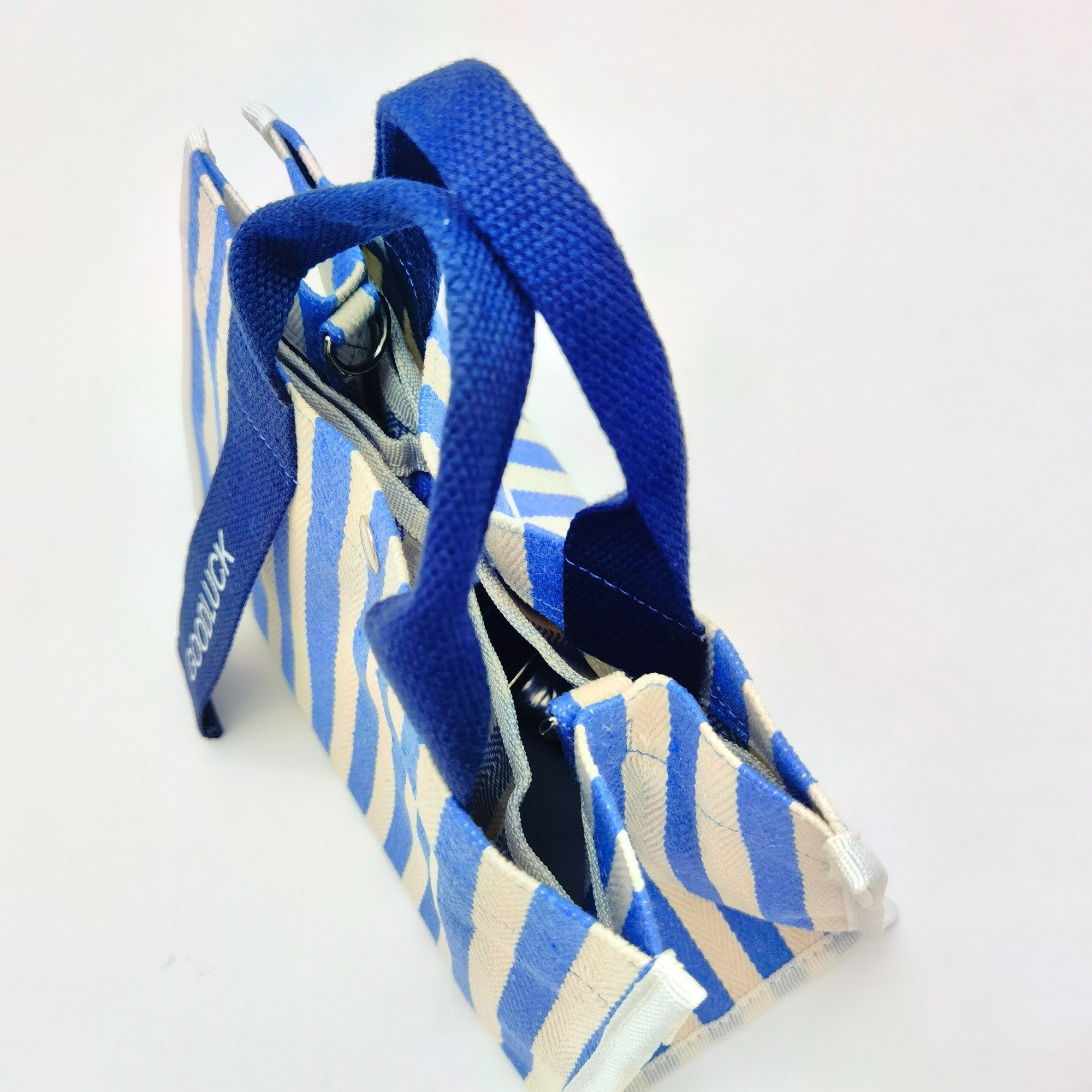 Stripe Canvas Tote Shopping Bag in Blue Strap