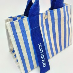Stripe Canvas Tote Shopping Bag in Blue Strap