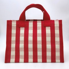 Stripe Canvas Tote Shopping Bag in Red Check