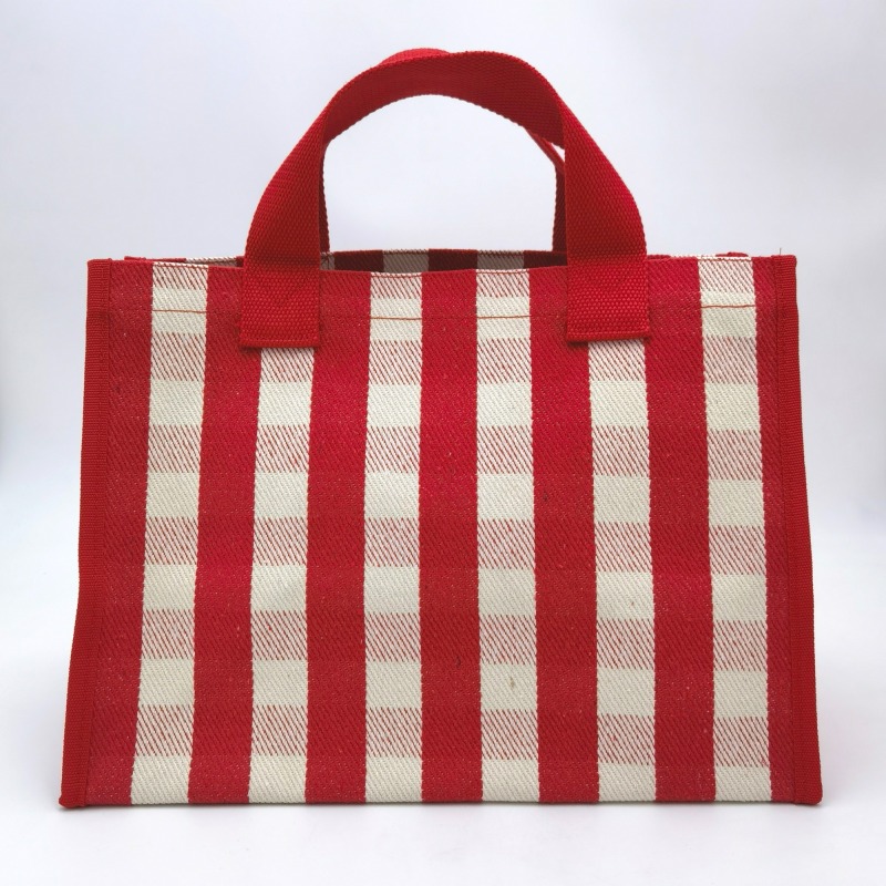 Stripe Canvas Tote Shopping Bag in Red Check