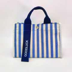 Stripe Canvas Tote Shopping Bag in Blue Strap