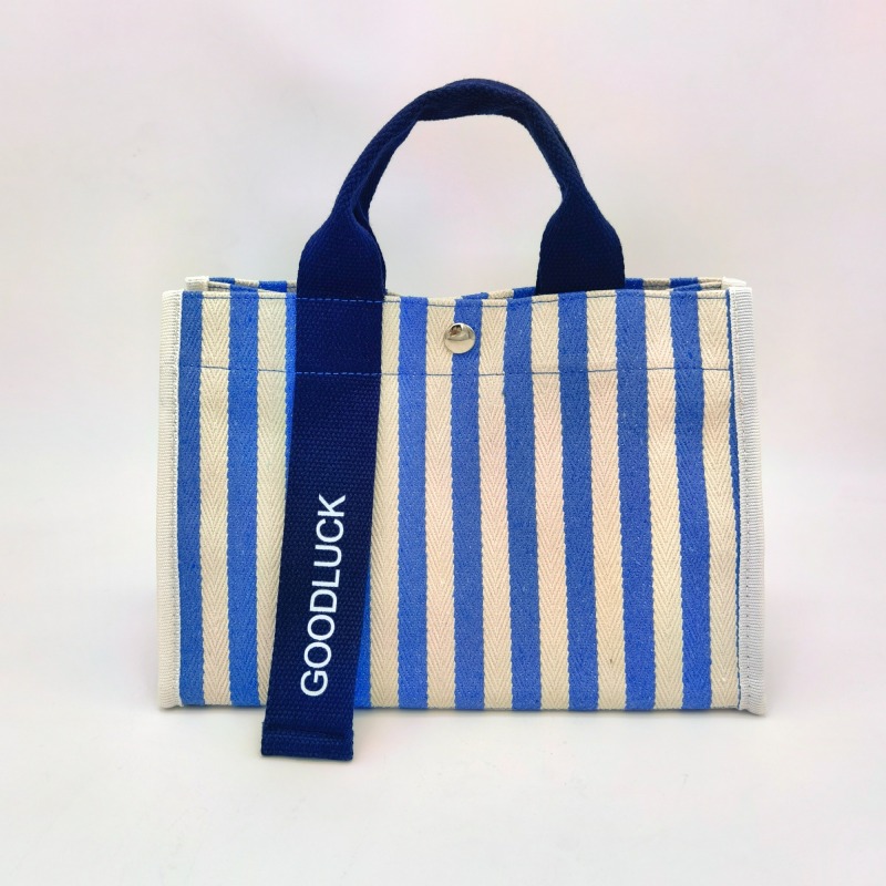 Stripe Canvas Tote Shopping Bag in Blue Strap