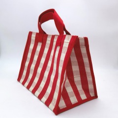 Stripe Canvas Tote Shopping Bag in Red Check