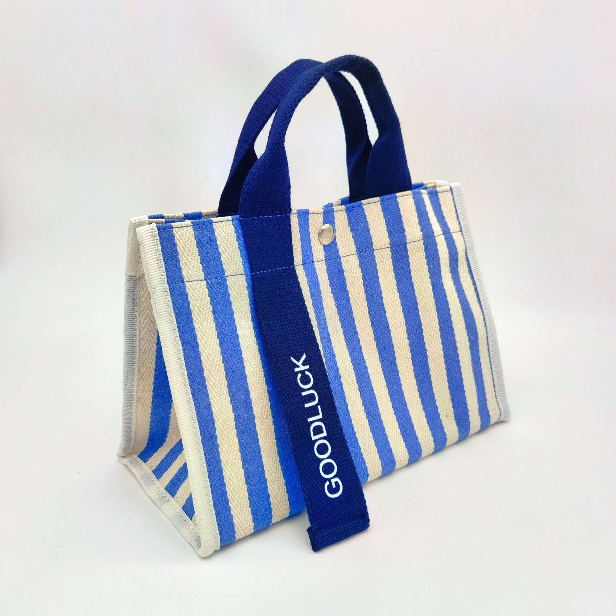 Stripe Canvas Tote Shopping Bag in Blue Strap