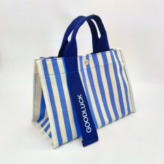 Stripe Canvas Tote Shopping Bag in Blue Strap