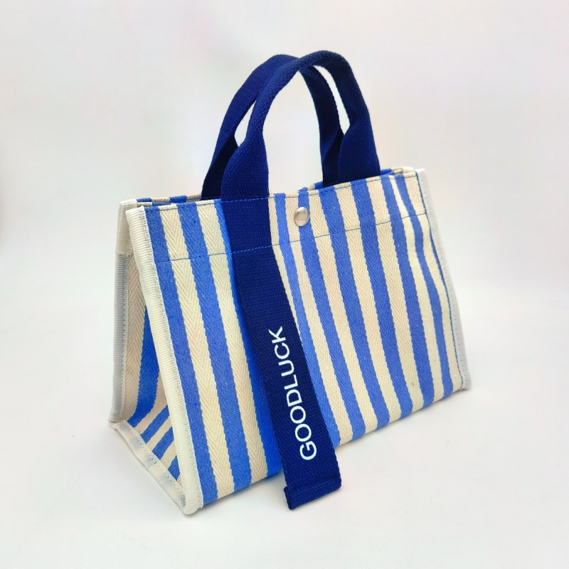 Stripe Canvas Tote Shopping Bag in Blue Strap