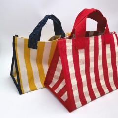 Stripe Canvas Tote Shopping Bag in Red Check