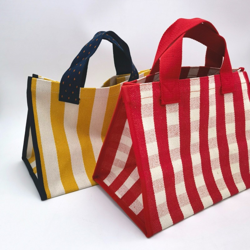 Stripe Canvas Tote Shopping Bag in Red Check