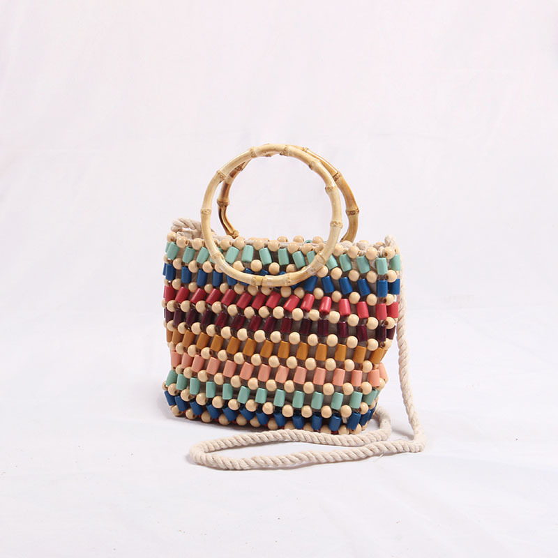 Stylish Handmade Colorful Wood Beads Shoulder Bag