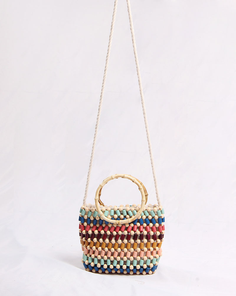 Stylish Handmade Colorful Wood Beads Shoulder Bag