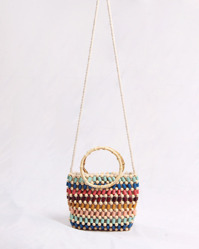 Stylish Handmade Colorful Wood Beads Shoulder Bag