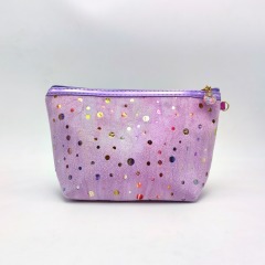 Women Rainbow Purple Velvet Zipper Makeup Pouch