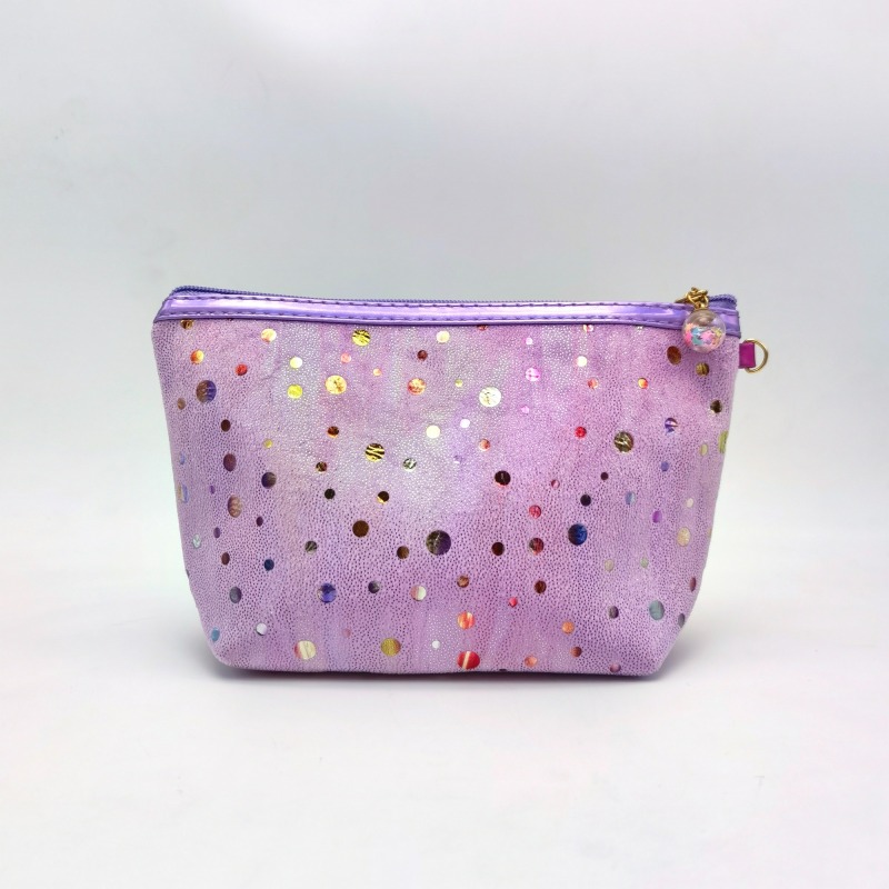 Women Rainbow Purple Velvet Zipper Makeup Pouch