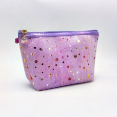 Women Rainbow Purple Velvet Zipper Makeup Pouch