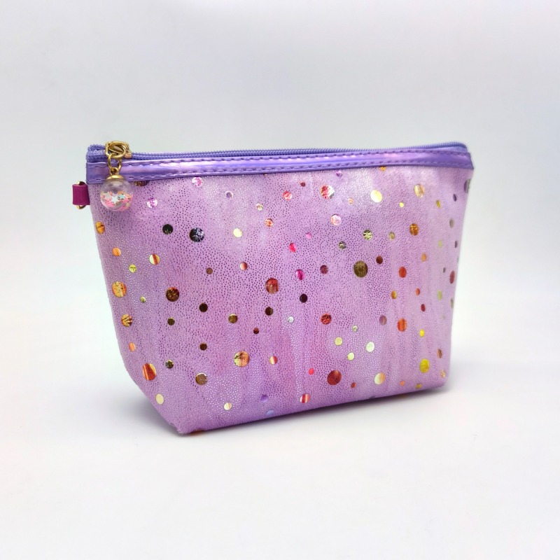 Women Rainbow Purple Velvet Zipper Makeup Pouch
