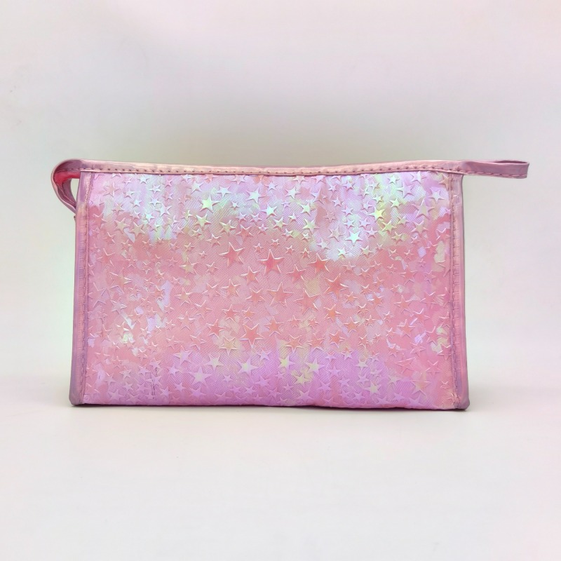 Girls Fashionable Pink Embossed Stars PVC Makeup Organizer