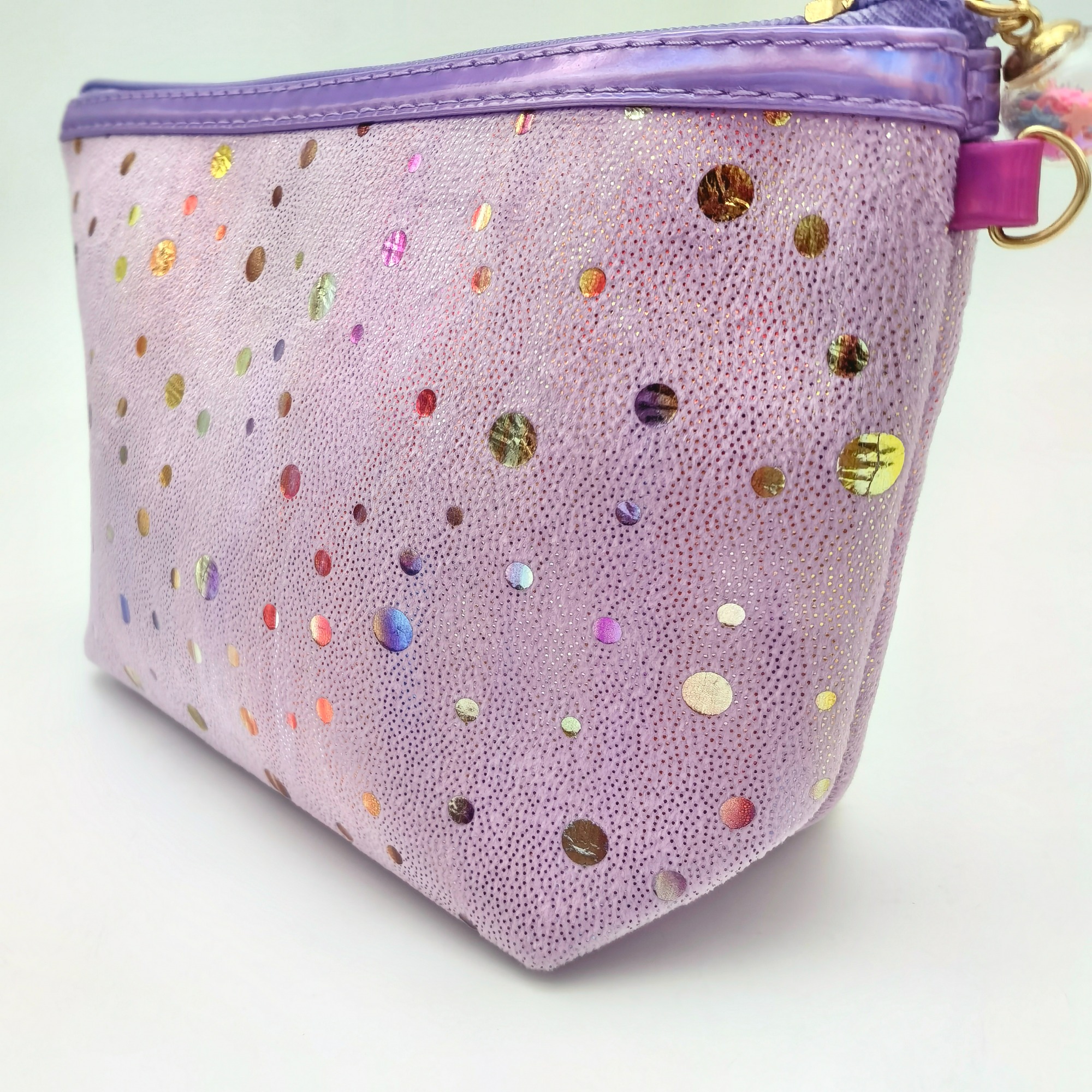 Women Rainbow Purple Velvet Zipper Makeup Pouch