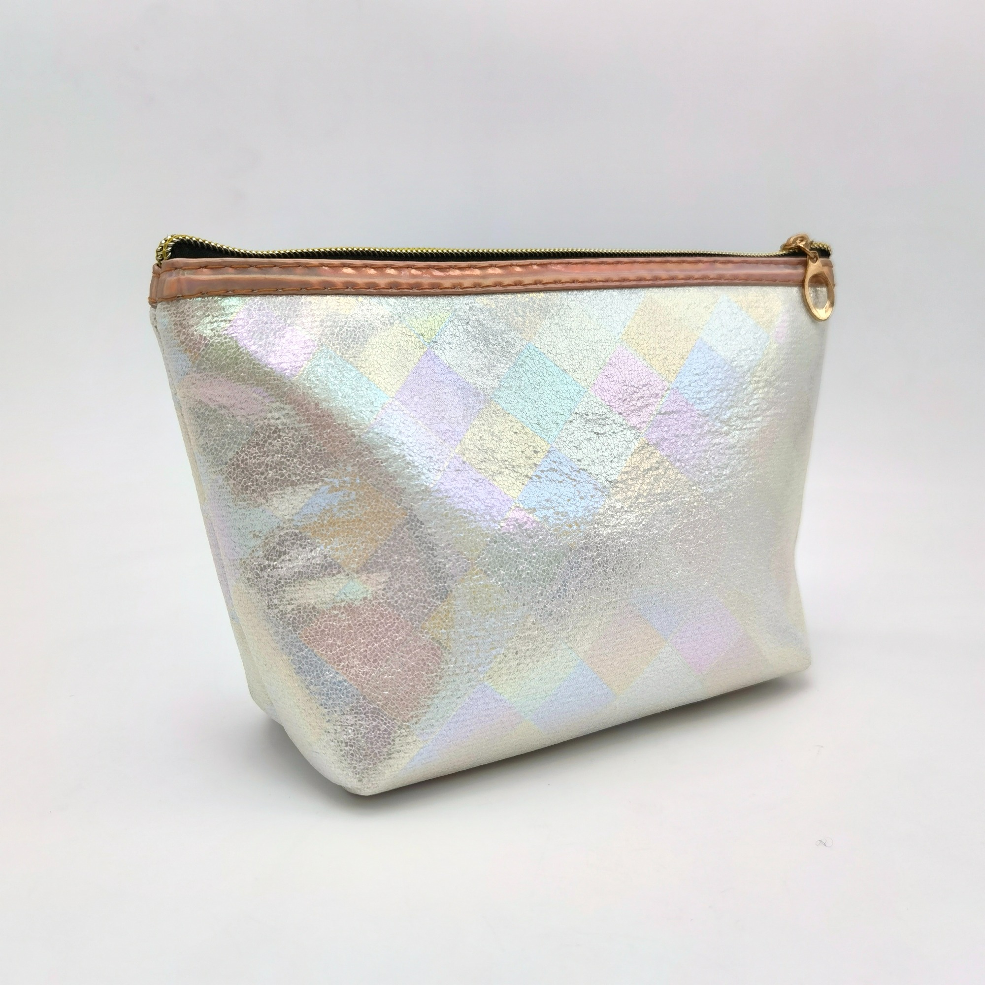 Embroidery Pink Heart Check Fabric Cosmetic Bag