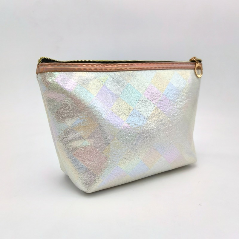 Embroidery Pink Heart Check Fabric Cosmetic Bag
