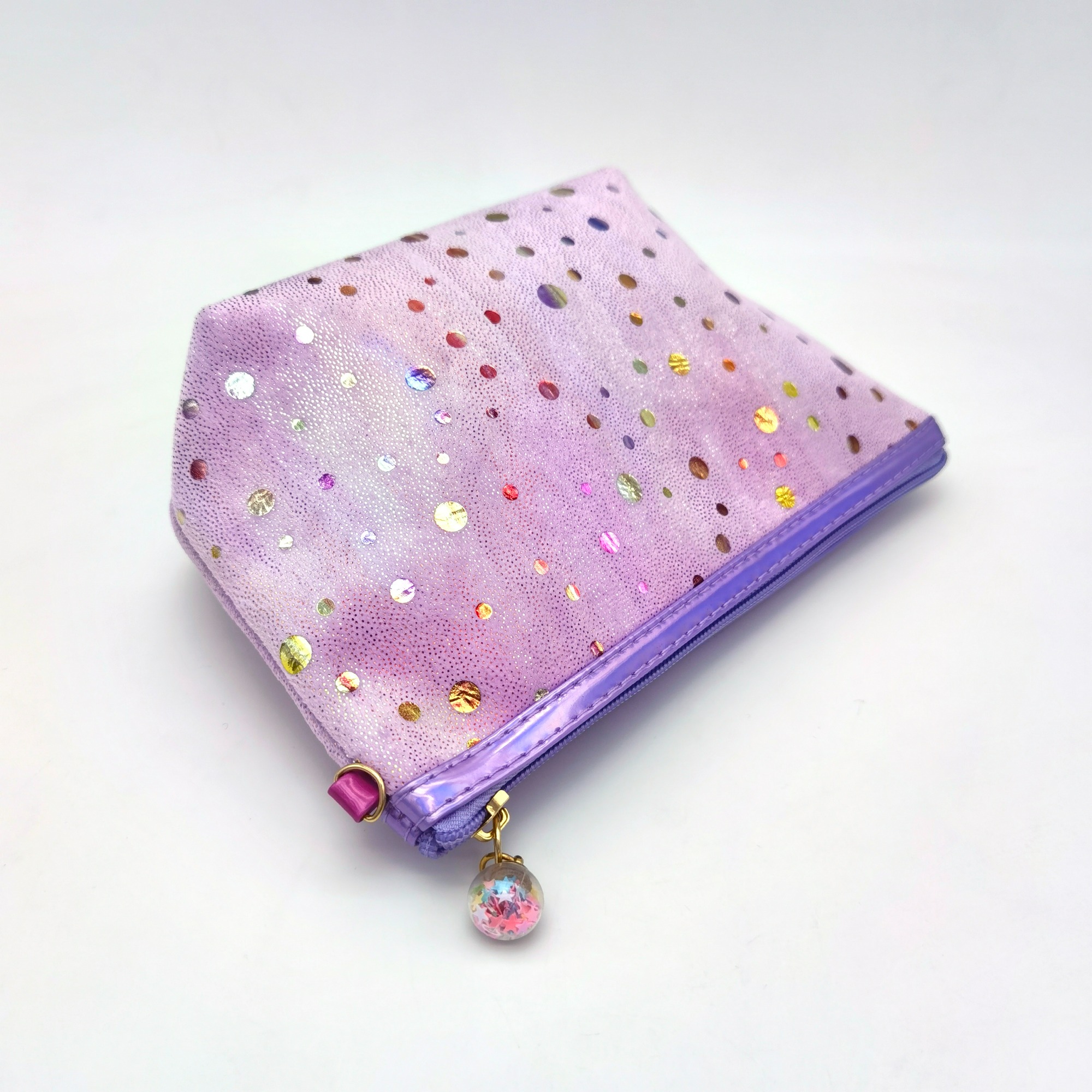 Women Rainbow Purple Velvet Zipper Makeup Pouch