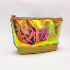 Stylish Metalic Gold Threads Colorful PVC Makeup Bag