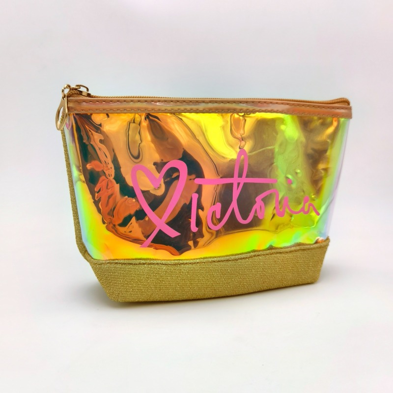 Stylish Metalic Gold Threads Colorful PVC Makeup Bag