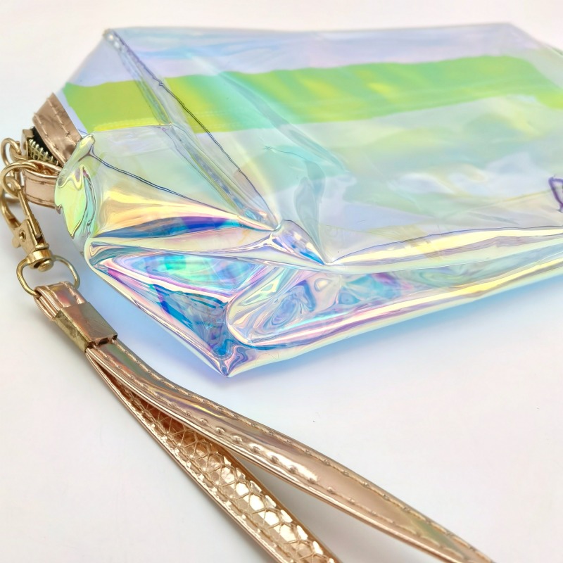 Iridescent PU Makeup Organizer with Handle Strap