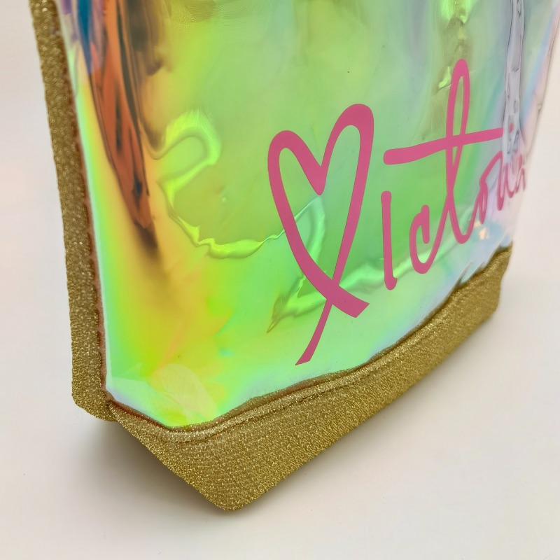 Stylish Metalic Gold Threads Colorful PVC Makeup Bag