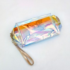 Iridescent PU Makeup Organizer with Handle Strap