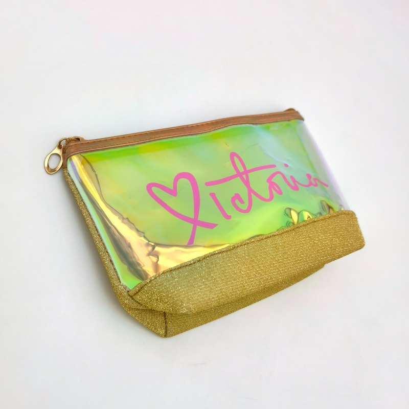 Stylish Metalic Gold Threads Colorful PVC Makeup Bag