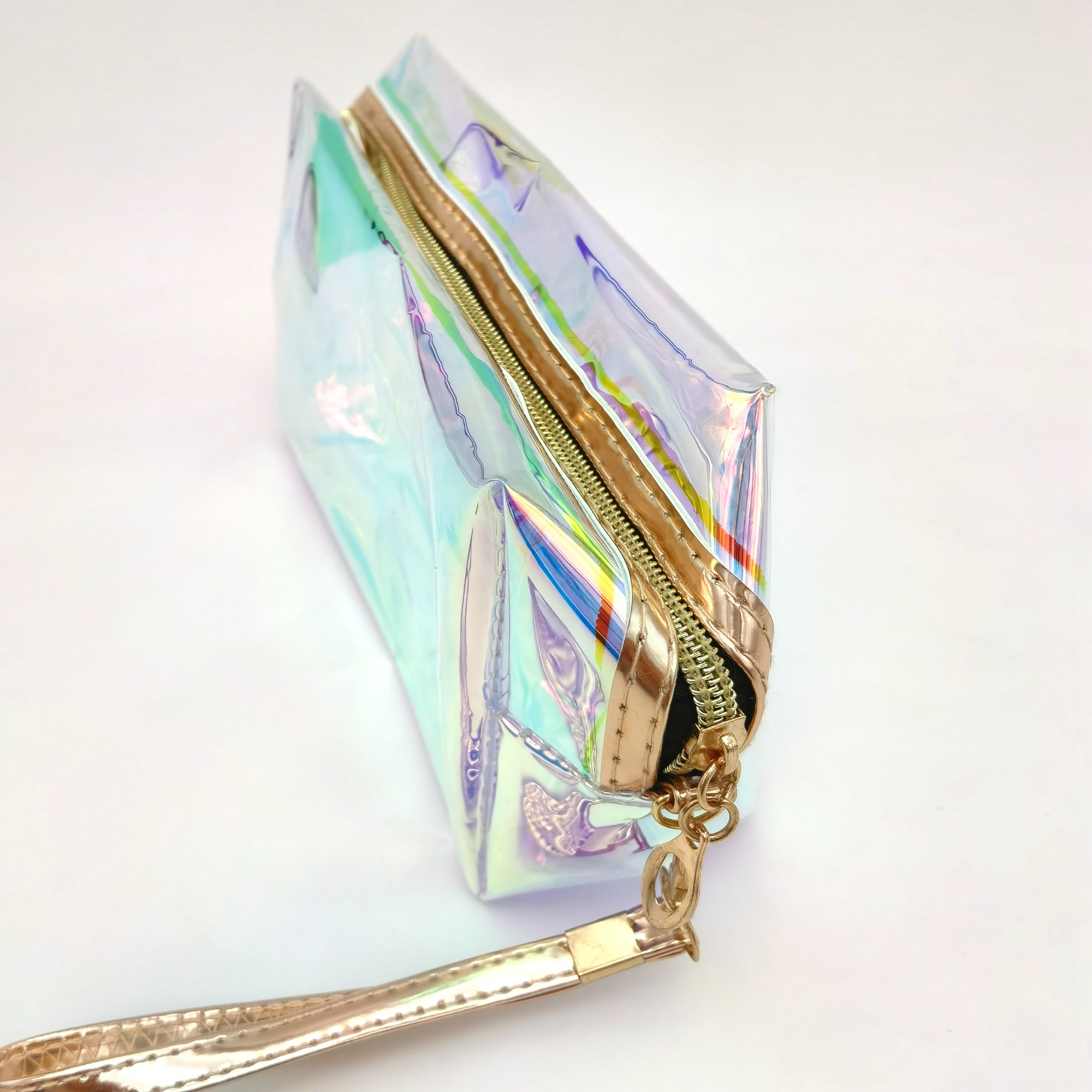 Iridescent PU Makeup Organizer with Handle Strap