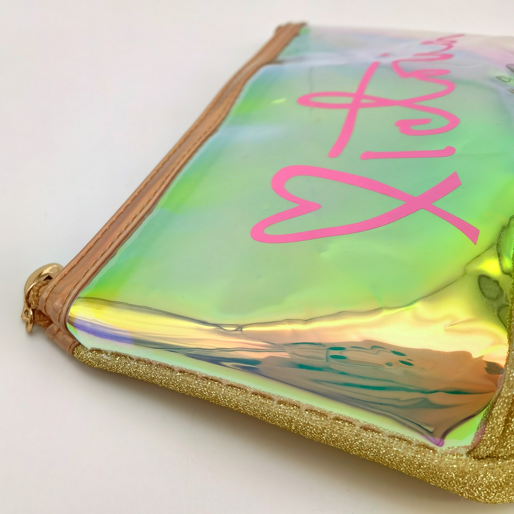 Stylish Metalic Gold Threads Colorful PVC Makeup Bag