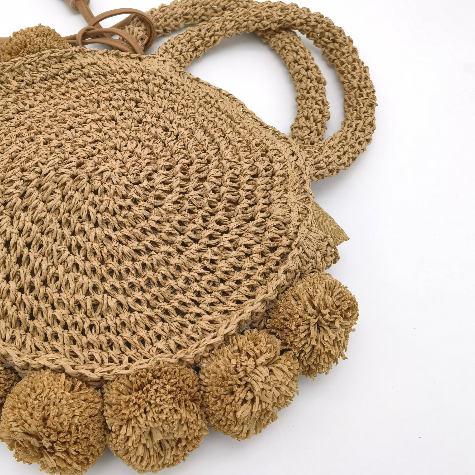 Hand Wowen Straw Poolside Bag with Hairballs Tassels