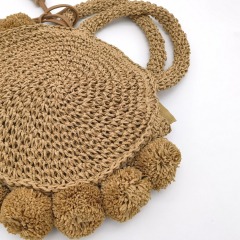 Hand Wowen Straw Poolside Bag with Hairballs Tassels