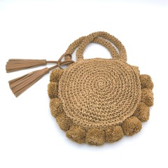Hand Wowen Straw Poolside Bag with Hairballs Tassels