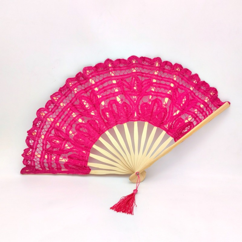 Lace Embroidery Wood Hand Fan