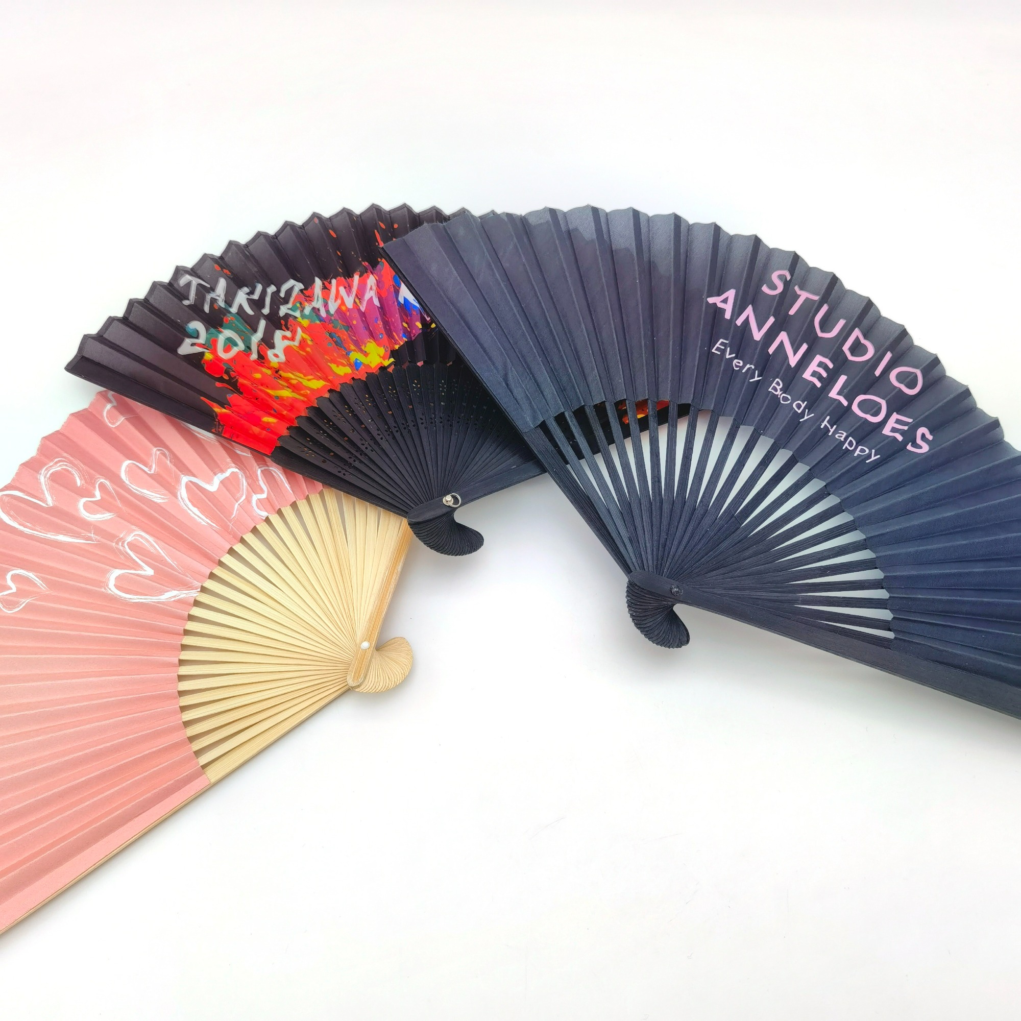 Hollow Wood Handle Printing Cover Hand Fan