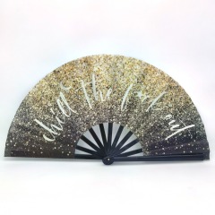 32cm Big Printed Bling Fabric Plastic Hand Fan