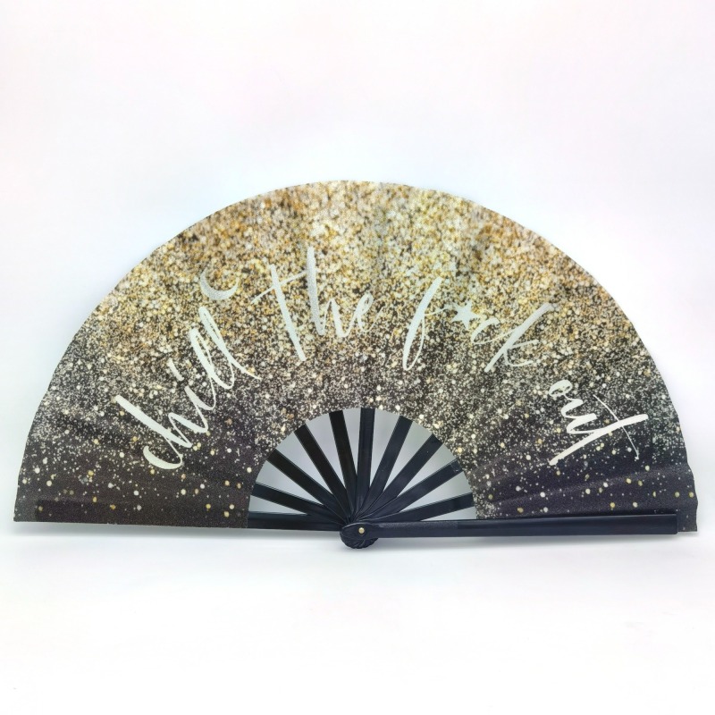 32cm Big Printed Bling Fabric Plastic Hand Fan