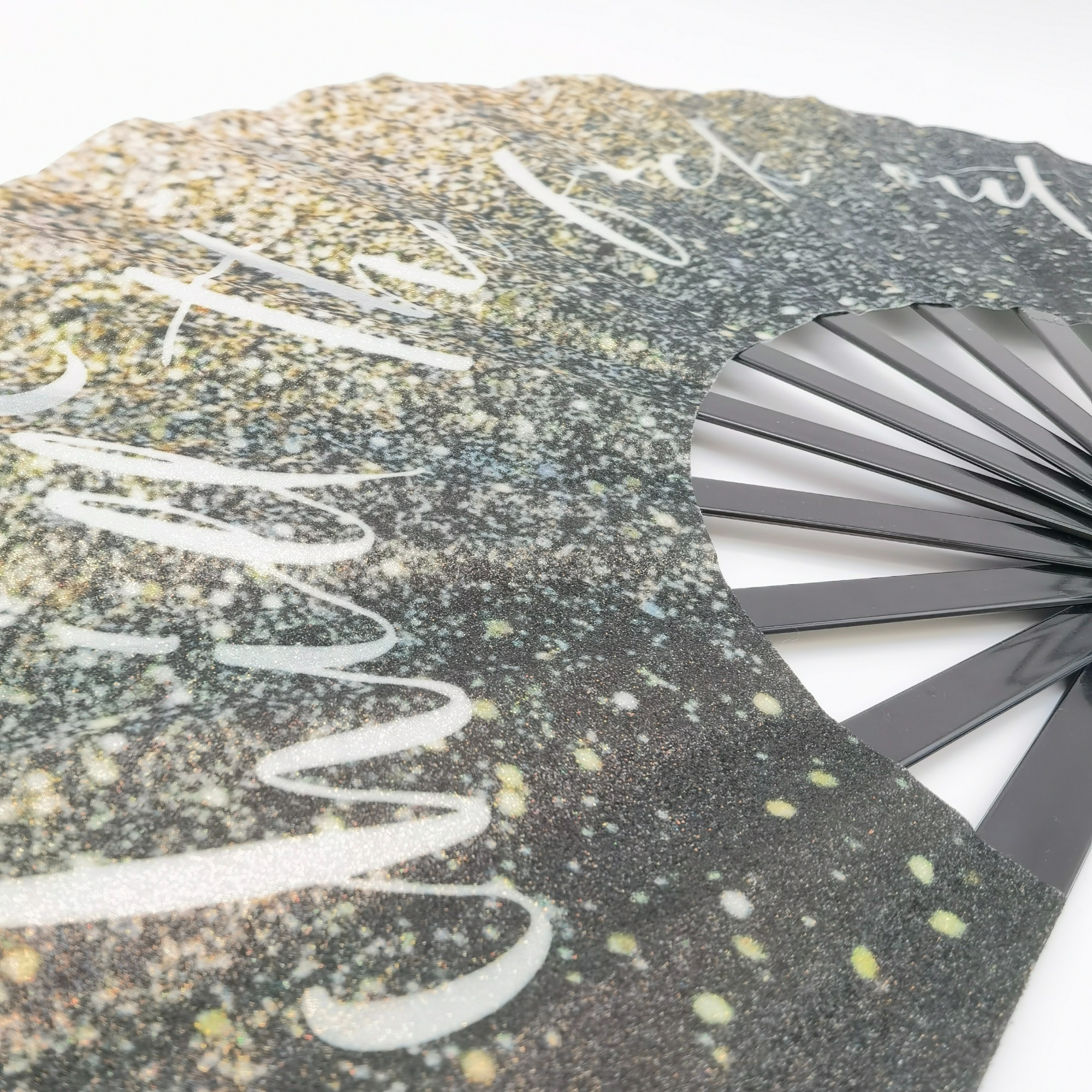 32cm Big Printed Bling Fabric Plastic Hand Fan