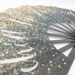 32cm Big Printed Bling Fabric Plastic Hand Fan