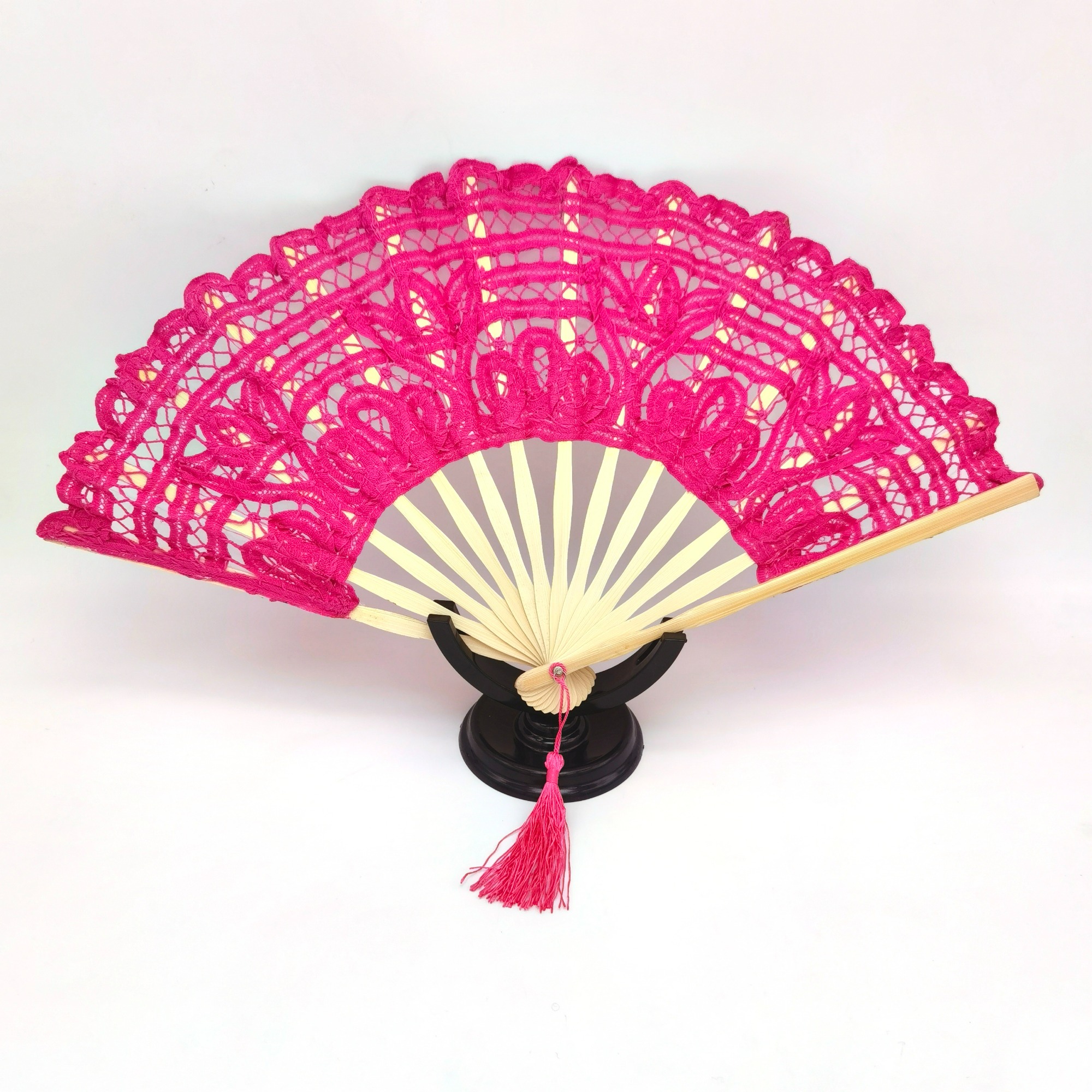 Lace Embroidery Wood Hand Fan