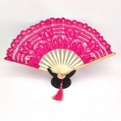 Lace Embroidery Wood Hand Fan