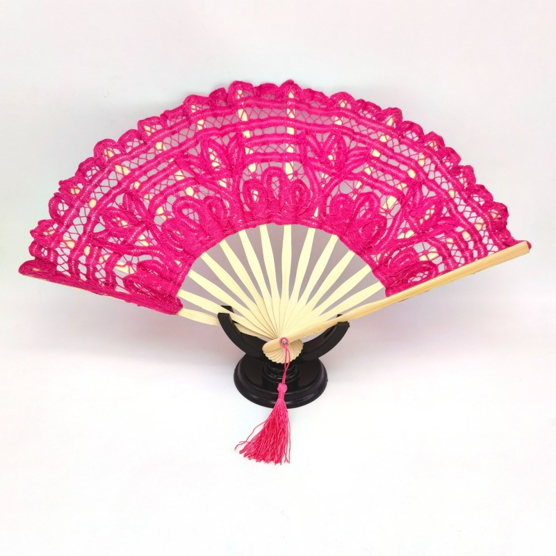 Lace Embroidery Wood Hand Fan