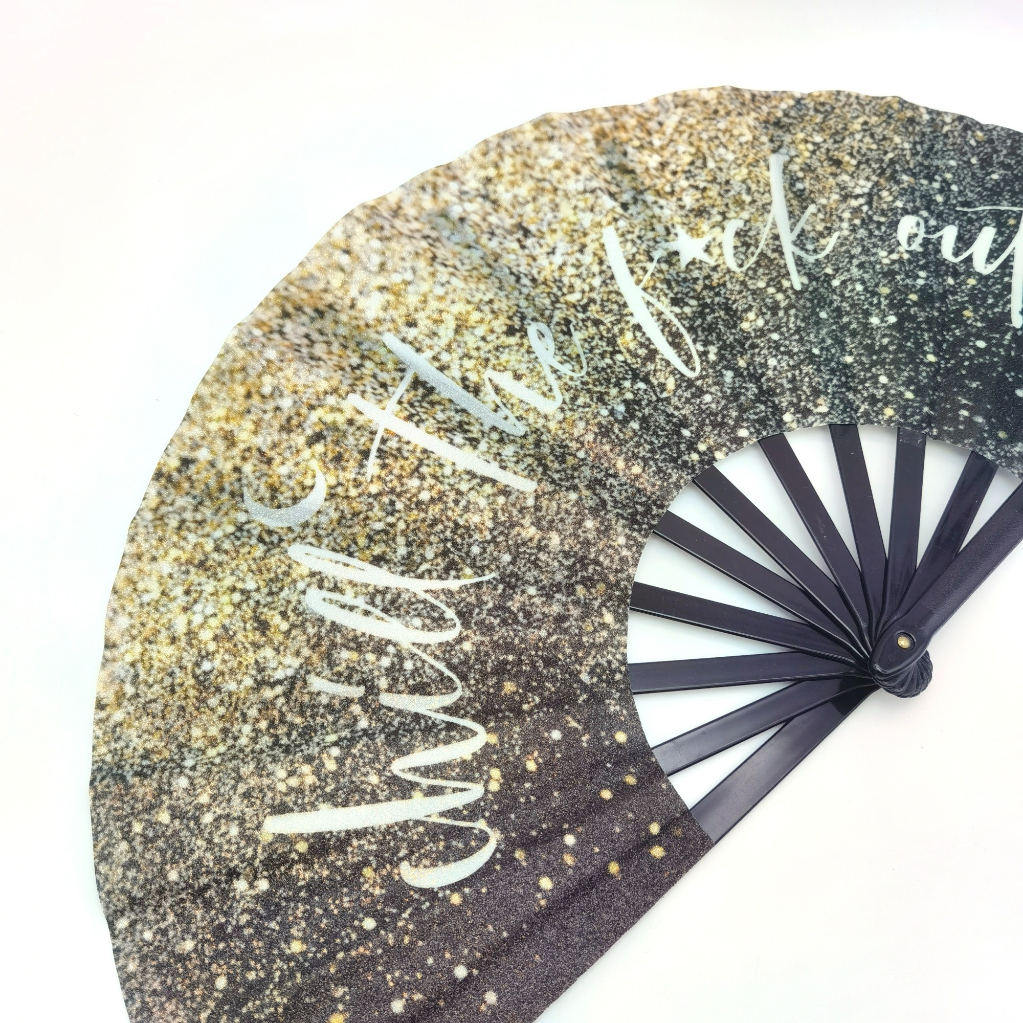 32cm Big Printed Bling Fabric Plastic Hand Fan