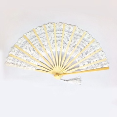 Lace Embroidery Wood Hand Fan