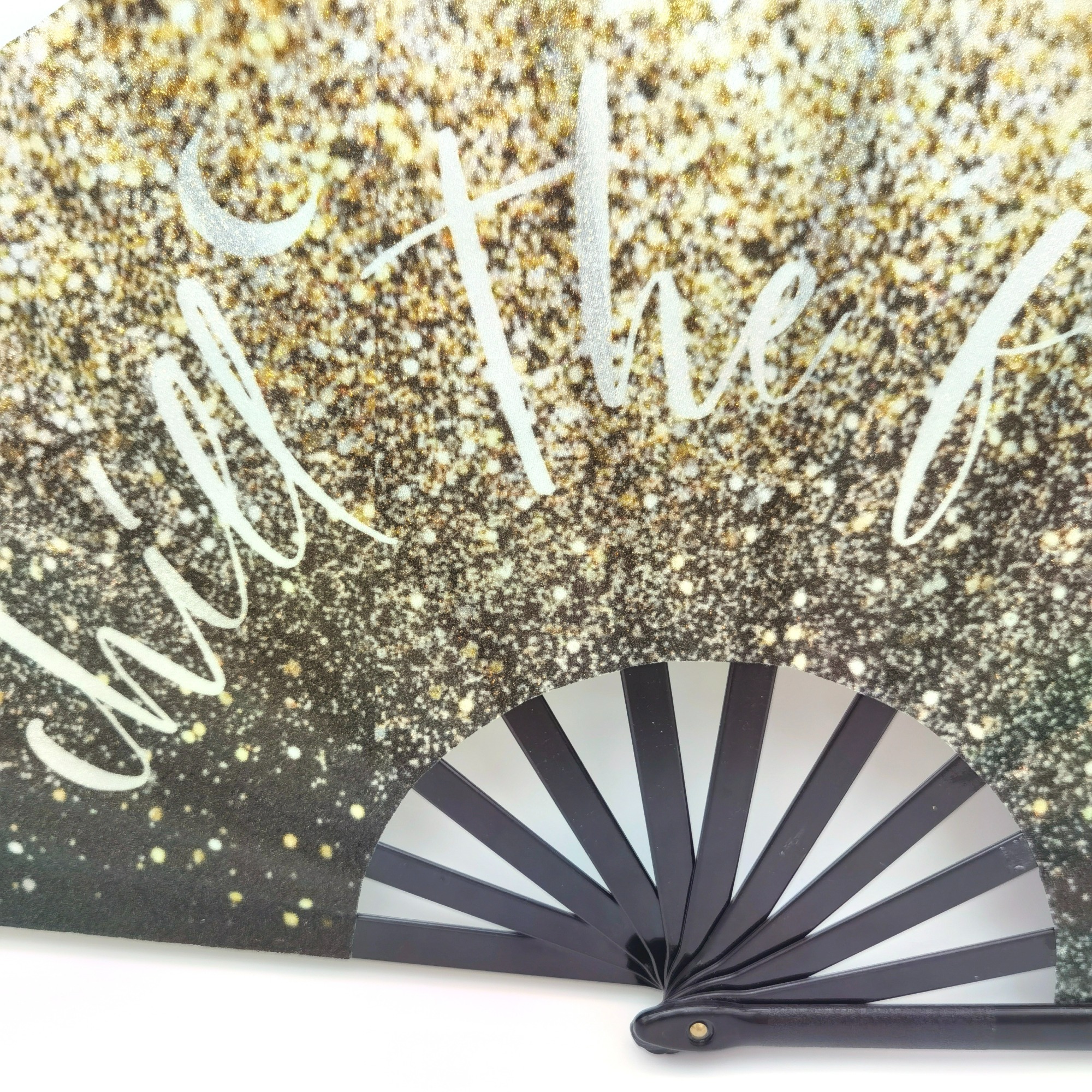 32cm Big Printed Bling Fabric Plastic Hand Fan