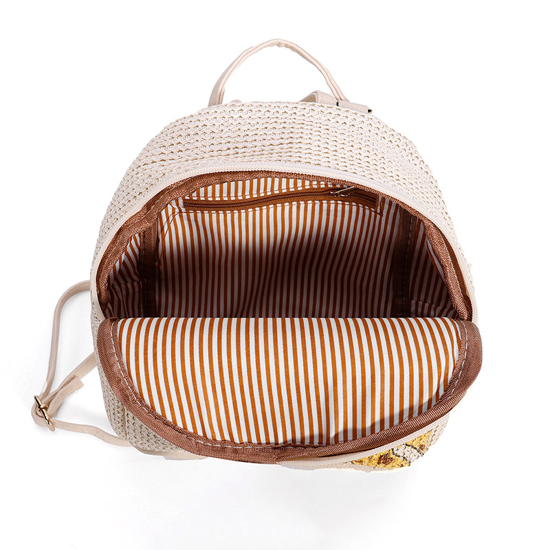 Hand Drawing Weave pp Straw Backpack Bag