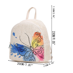 Hand Drawing Weave pp Straw Backpack Bag