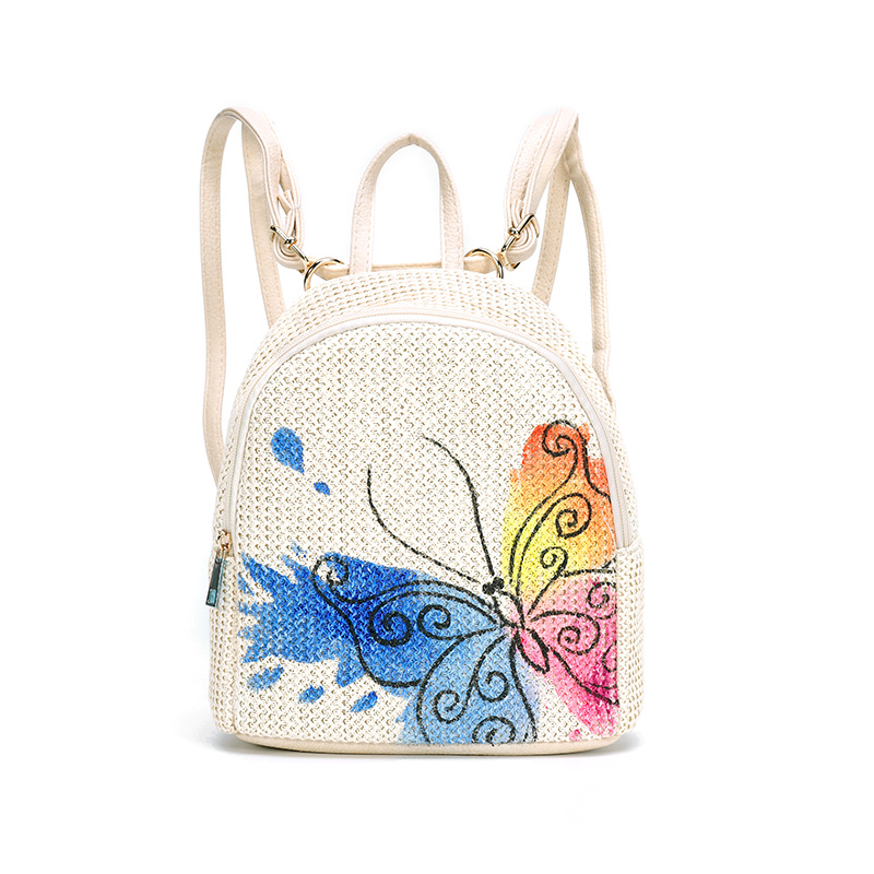 Hand Drawing Weave pp Straw Backpack Bag